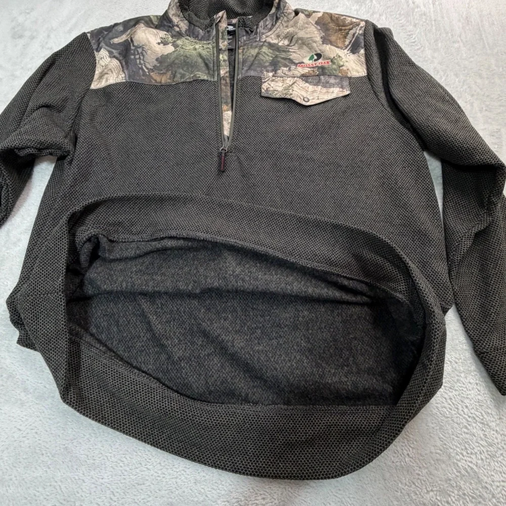 Mossy Oak 1/4 Zip Pullover Men XL Black Gray Camo Pocket Long Sleeve Hunting